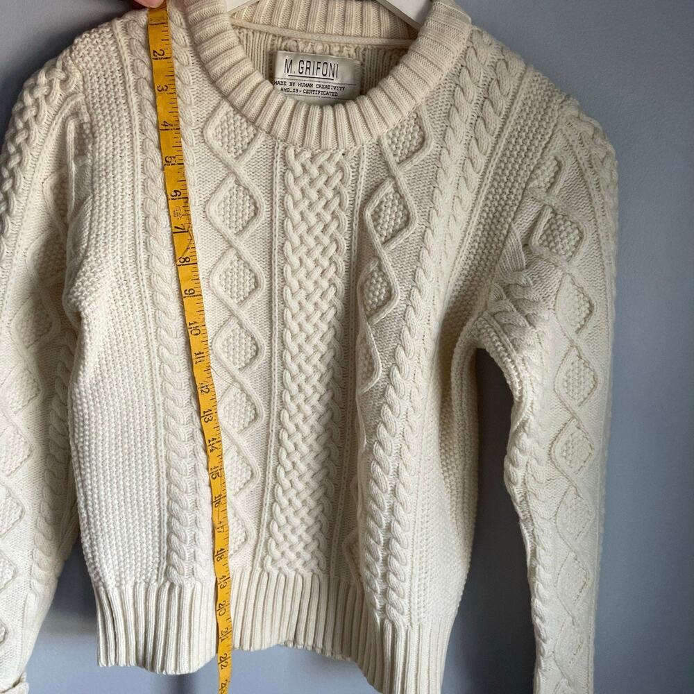 Mauro Grifoni Cream 100% Merino Wool Cableknit Fisherman Heritage Sweater size 6 - Picture 4 of 6